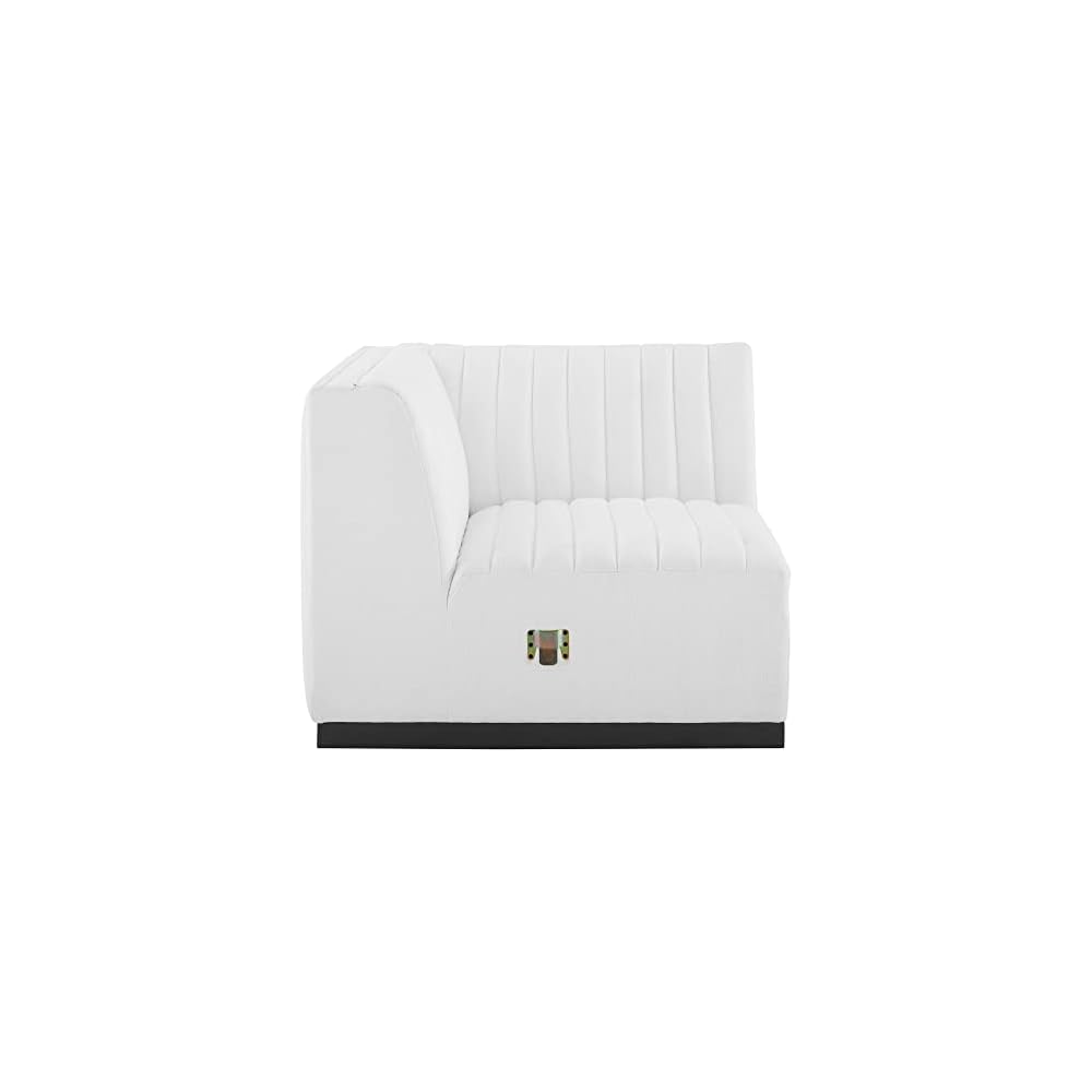 Modway Conjure Modern Channel Tufted Fabric Left Corner Chair in White