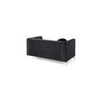 MAKLAINE Contemporary Velvet Tufted Loveseat, Black Micro Suede, Chrome Legs, 65 in x 34 in x 32 in, 2-Seater with Throw Pillows, Sloped Arms, Medium Firmness, Compact Living Room Seating
