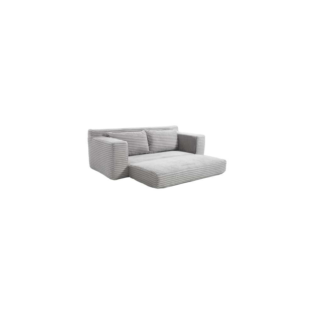 56" Convertible Loveseat Sofa Bed, Memory Foam Couch Corduroy Fabric Grey