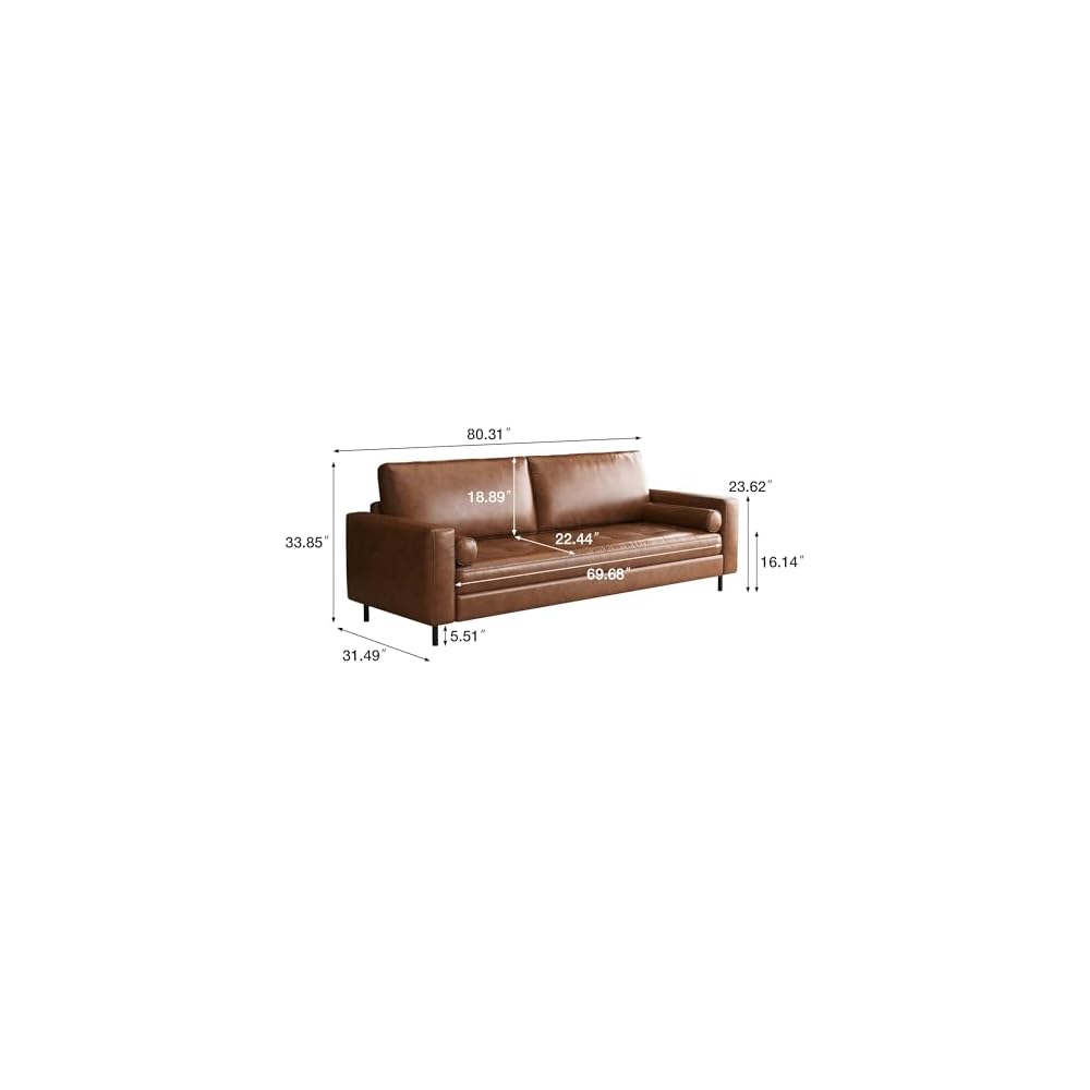 80.31-inch mid-Century Style Faux Leather Sofa for Everyday Living, Designed for Three People, with a Solid Wood Frame and Metal Legs, Suitable for Apartments and Living Rooms