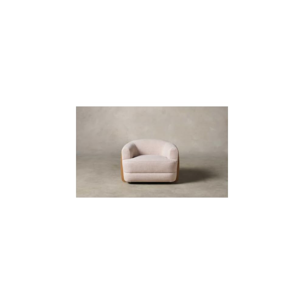 Cream Fabric Accent Chair, Modern Upholstered Lounge Chair with Wood Accents