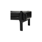 Glitzhome Accent Armchair with Walnut Ruberwood Frame, Black PU Leather Lounge Chair for Living Room