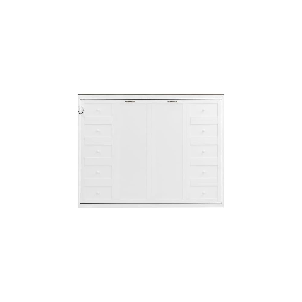 MERITLINE Full Horizontal Murphy Bed with LED Lighting,Solid Wood Folding Farmhouse Murphy Wall Bed Cabinet for Adults, Space-Saving Hideaway (White,Full)