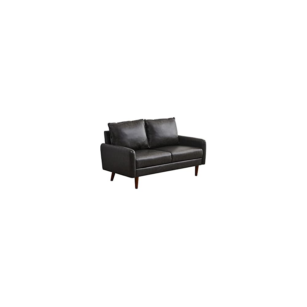 INSTORY Leather Loveseat Modern Sofa Comfy Couch with Wooden Legs for Living Room,Office - Dark Grey