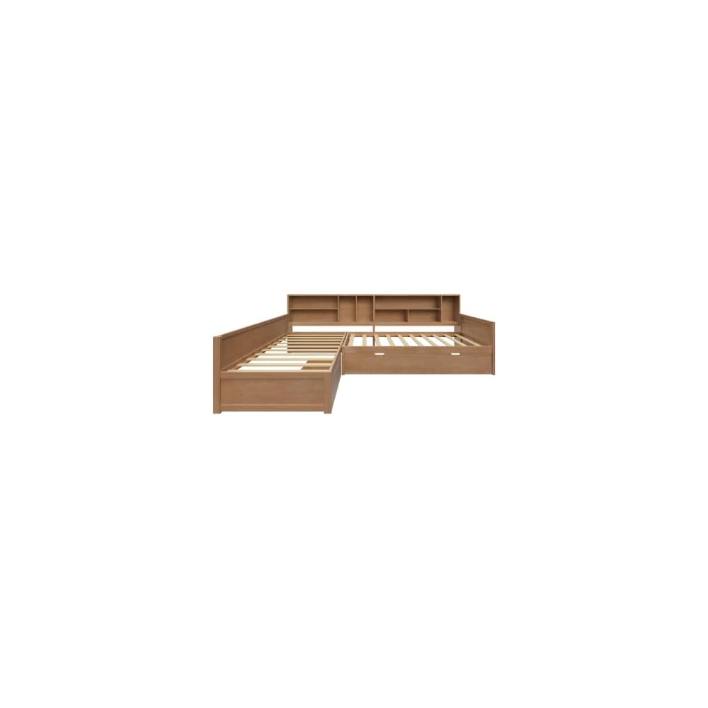 Merax Twin Wooden L-Shaped Daybed with Trundle and Storage Drawer, Seadrift