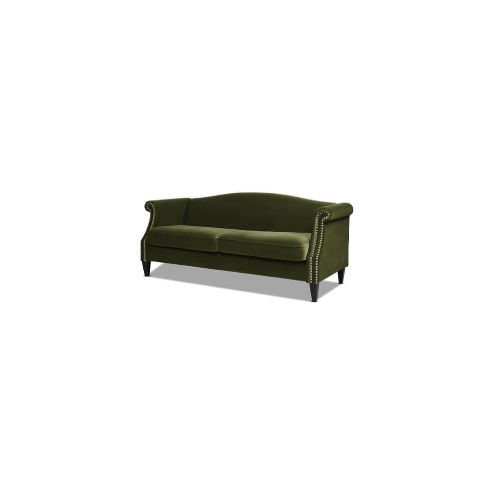 Jennifer Taylor Home Elaine 77" Camel Back Small Space Sofa Olive Green Performance Velvet