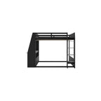 Merax Twin Over Twin Wooden Gaming Bunk Bed with Built-in Desk, LED Lights, USB Port, and 2 Storage Shelves, Solid Wood Gaming Loft Bed for Bedroom, Black+Red