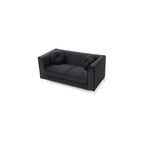 MAKLAINE Contemporary Velvet Tufted Loveseat, Black Micro Suede, Chrome Legs, 65 in x 34 in x 32 in, 2-Seater with Throw Pillows, Sloped Arms, Medium Firmness, Compact Living Room Seating