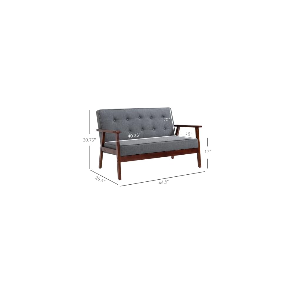 HOMCOM Modern Upholstered 2-Seat Loveseat Sofa with Linen-Touch Fabric and Rubberwood Legs, Grey