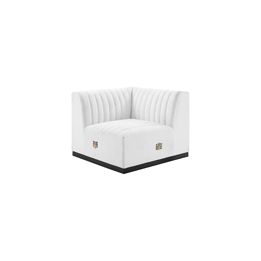 Modway Conjure Modern Channel Tufted Fabric Left Corner Chair in White