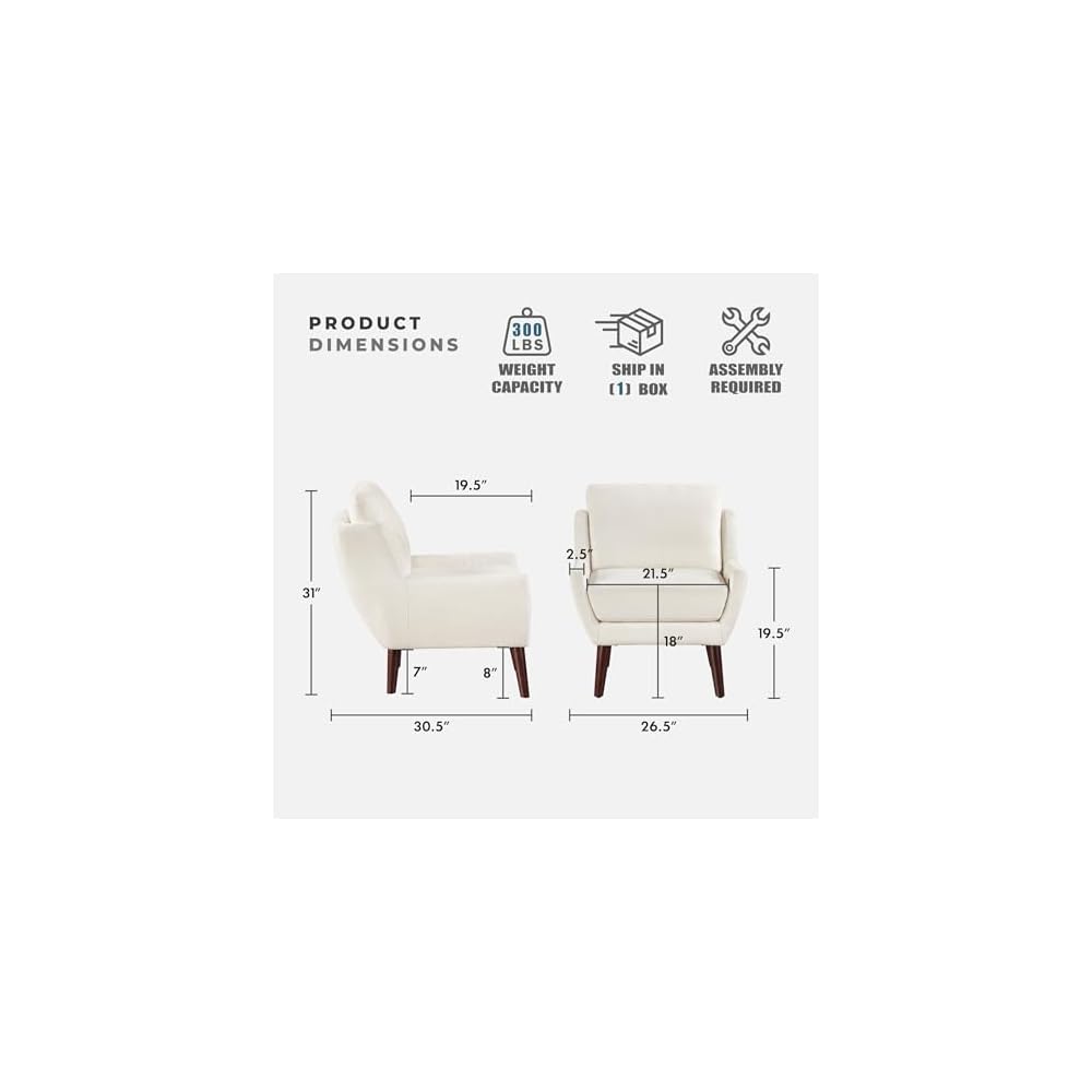 Lexicon Modern Wingback Accent Chair, Chenille Fabric Upholstered Lounge Reading Arm Chair, Solid Wood Legs for Living Room, Bedroom, Supportive Padded Pocket Coil Seat, Easy Assembly, Beige