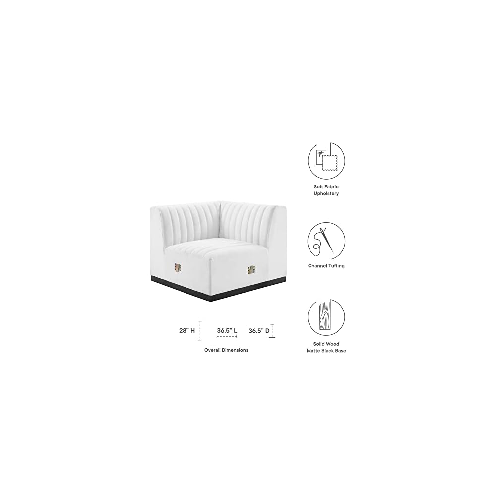 Modway Conjure Modern Channel Tufted Fabric Left Corner Chair in White