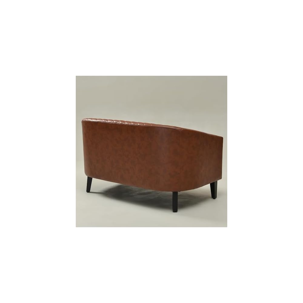 KINWELL 50" W Faux Leather Tufted Back Small Barrel Loveseat Settee, Brown