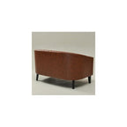 KINWELL 50" W Faux Leather Tufted Back Small Barrel Loveseat Settee, Brown
