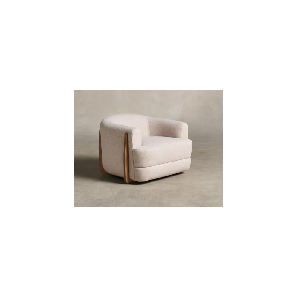 Cream Fabric Accent Chair, Modern Upholstered Lounge Chair with Wood Accents