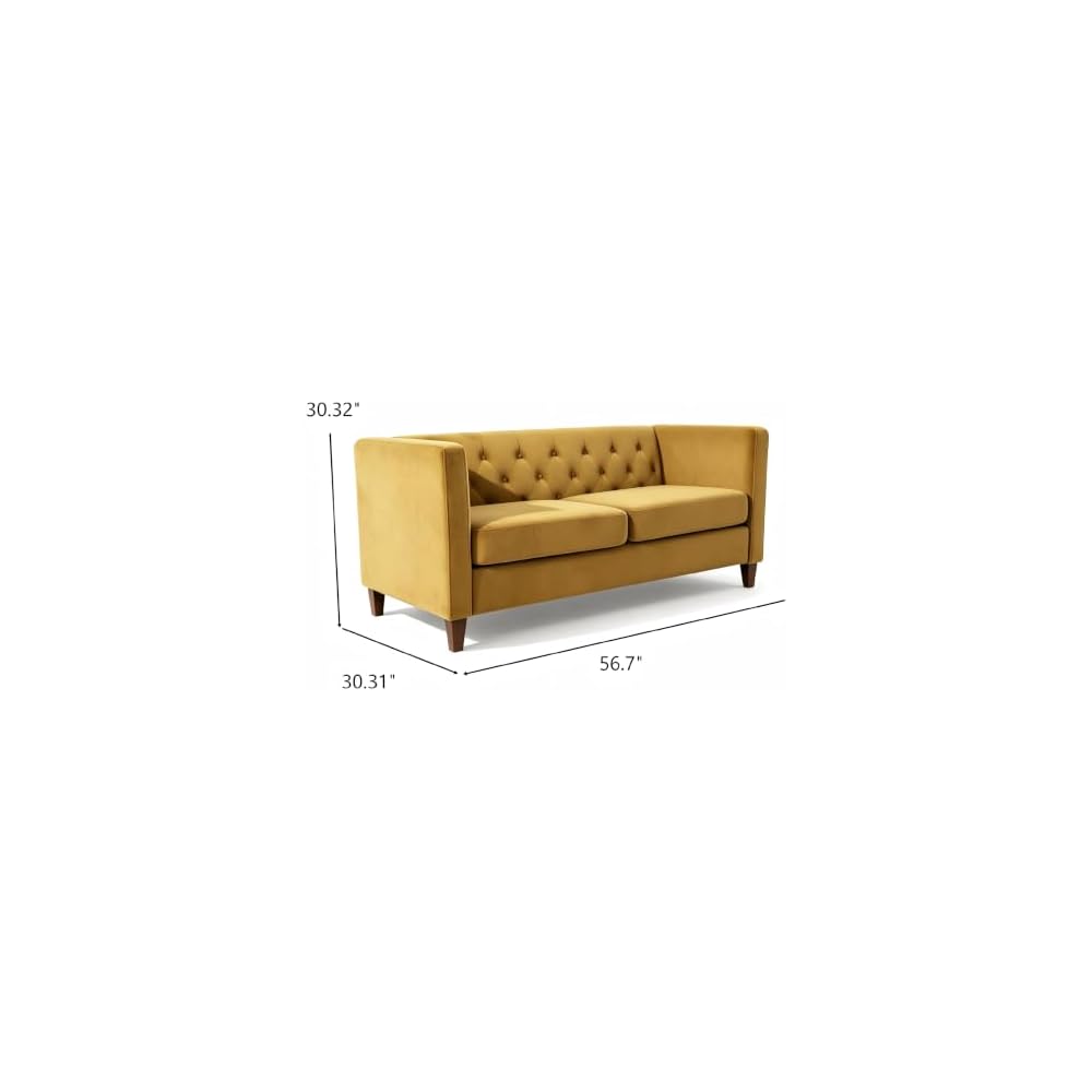 57" Tufted Velvet Love Seat, Loveseat Sofa with Spring Support, Small Sofa with Wood Frame for Living Room and Apartment Spaces, Mustard Yellow