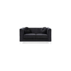 MAKLAINE Contemporary Velvet Tufted Loveseat, Black Micro Suede, Chrome Legs, 65 in x 34 in x 32 in, 2-Seater with Throw Pillows, Sloped Arms, Medium Firmness, Compact Living Room Seating