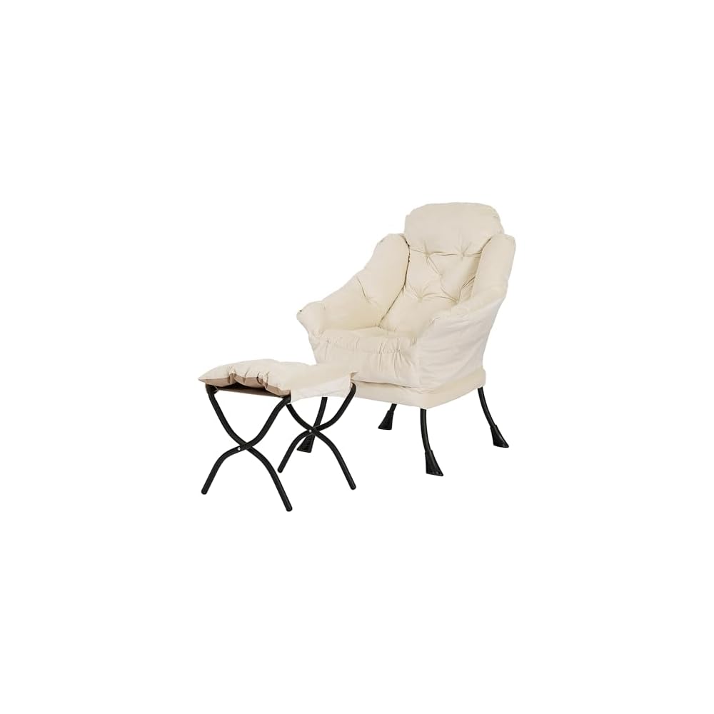 Kokel Lazy Chair with Folding Ottoman,Living Room Chairs, Accent Contemporary Lounge Chair, Single Steel Frame Leisure Sofa Chair with Armrests and A Side Pocket (TM31RED)
