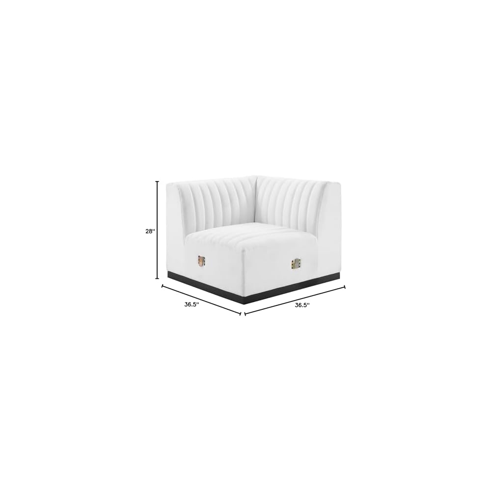 Modway Conjure Modern Channel Tufted Fabric Left Corner Chair in White