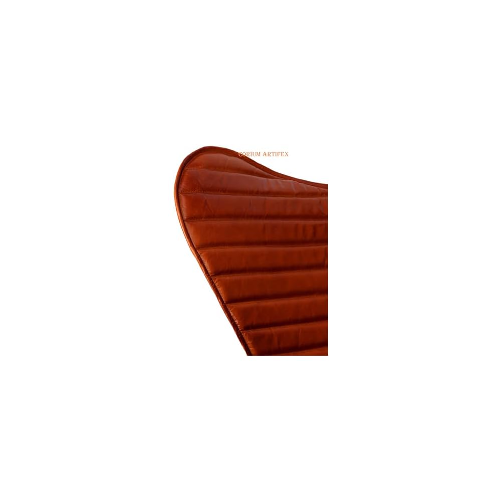 Padded Chair, Living Room Leather Chair, Brown Leather Butterfly Chair, Vintage Padded Chair