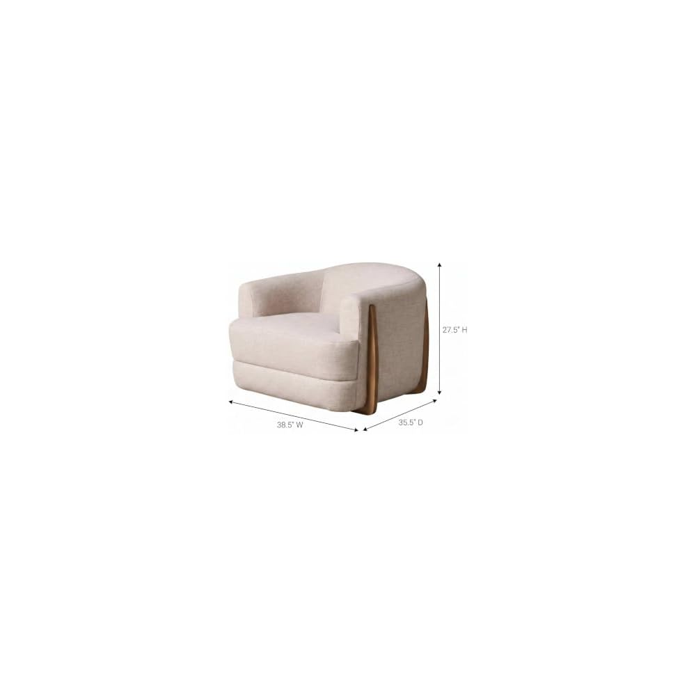 Cream Fabric Accent Chair, Modern Upholstered Lounge Chair with Wood Accents