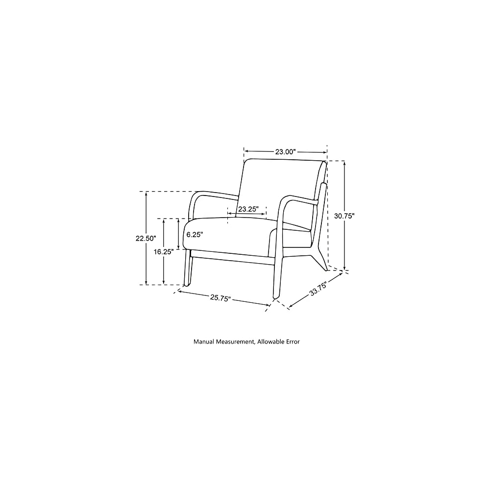 Glitzhome Accent Armchair with Walnut Ruberwood Frame, Black PU Leather Lounge Chair for Living Room