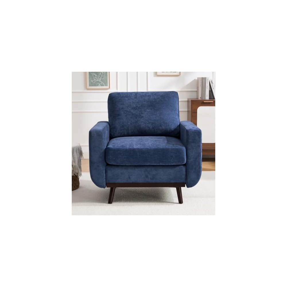 Accent Chair for Bedroom,Reading Chair with Deep Seat,Corduroy Armchair with Wood Legs, Comfy Living Room Chairs Single Sofa for Indoor Bedroom Apartment(Black)