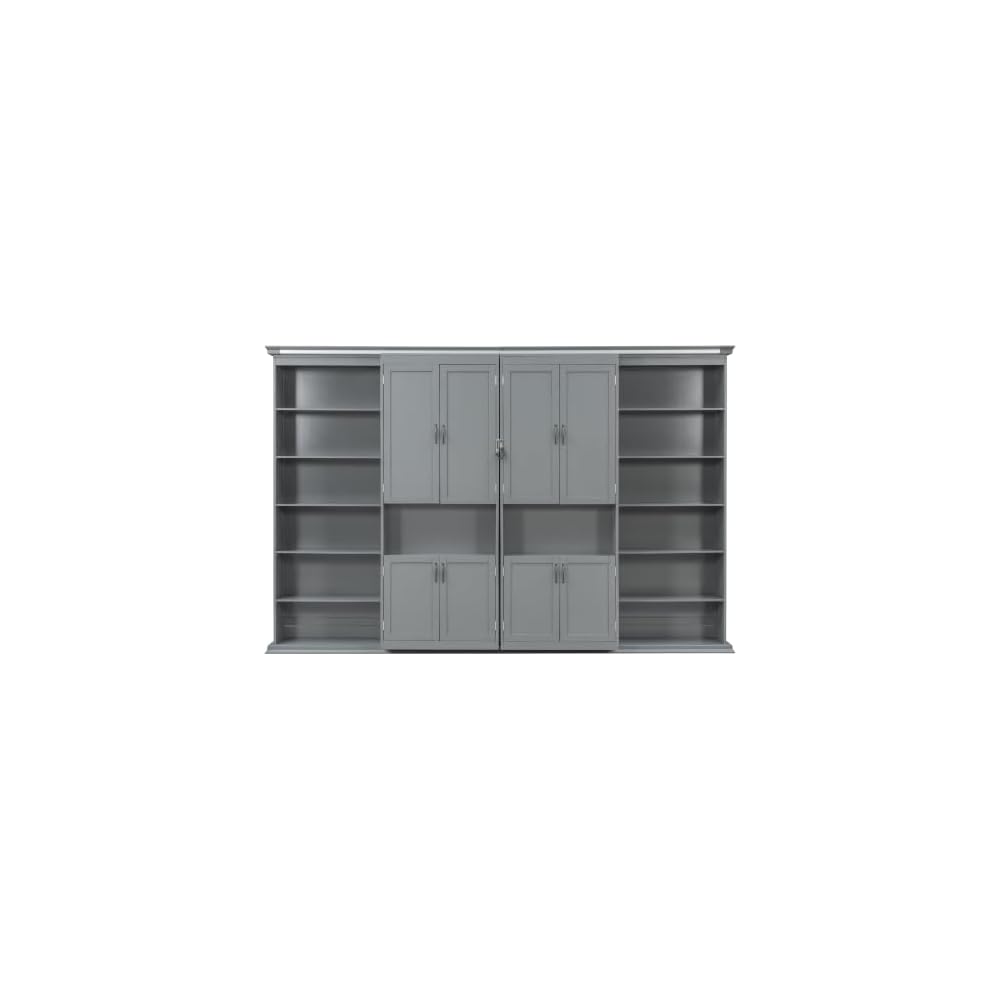 SOFTSEA Queen Murphy Bed with Dual Sliding Cabinets, Gray