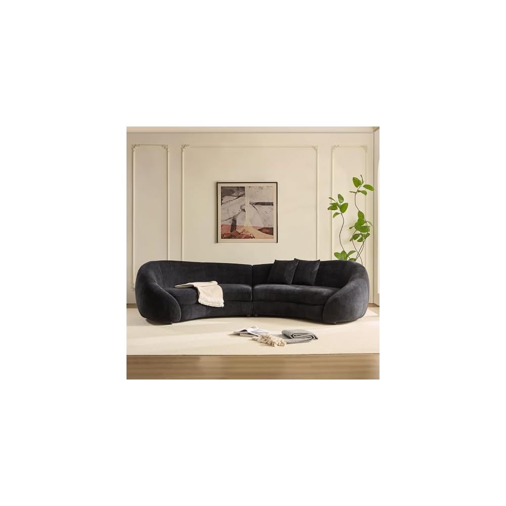 Modern Curved Sectional Sofa,125'' Minimalist Curve loveseat,Boucle Fabric Chaise Sofa,Aesthetic C-Shape Couch for Living Room (Black)