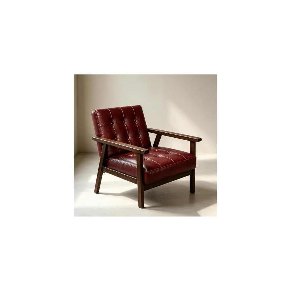 Mid Century Modern Accent Chair PU Accent Lounge Chairs Single Leather Sofa