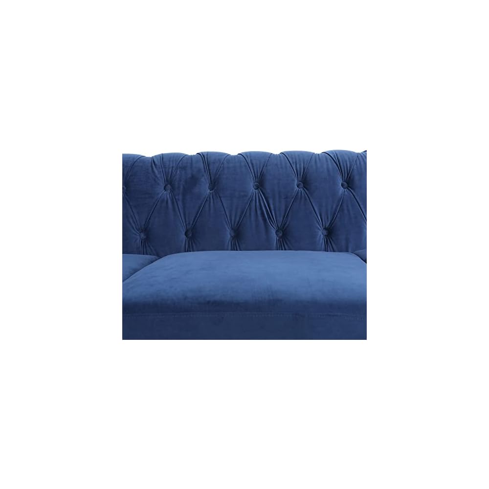 ONCIN Velvet Chesterfield Sofa, 84'' Modern Tufted 3 Seater Couch with Scroll Arms and Wood Legs for Living Room Bedroom (Blue), Blue Velvet, 84 In Chesterfield Sofa