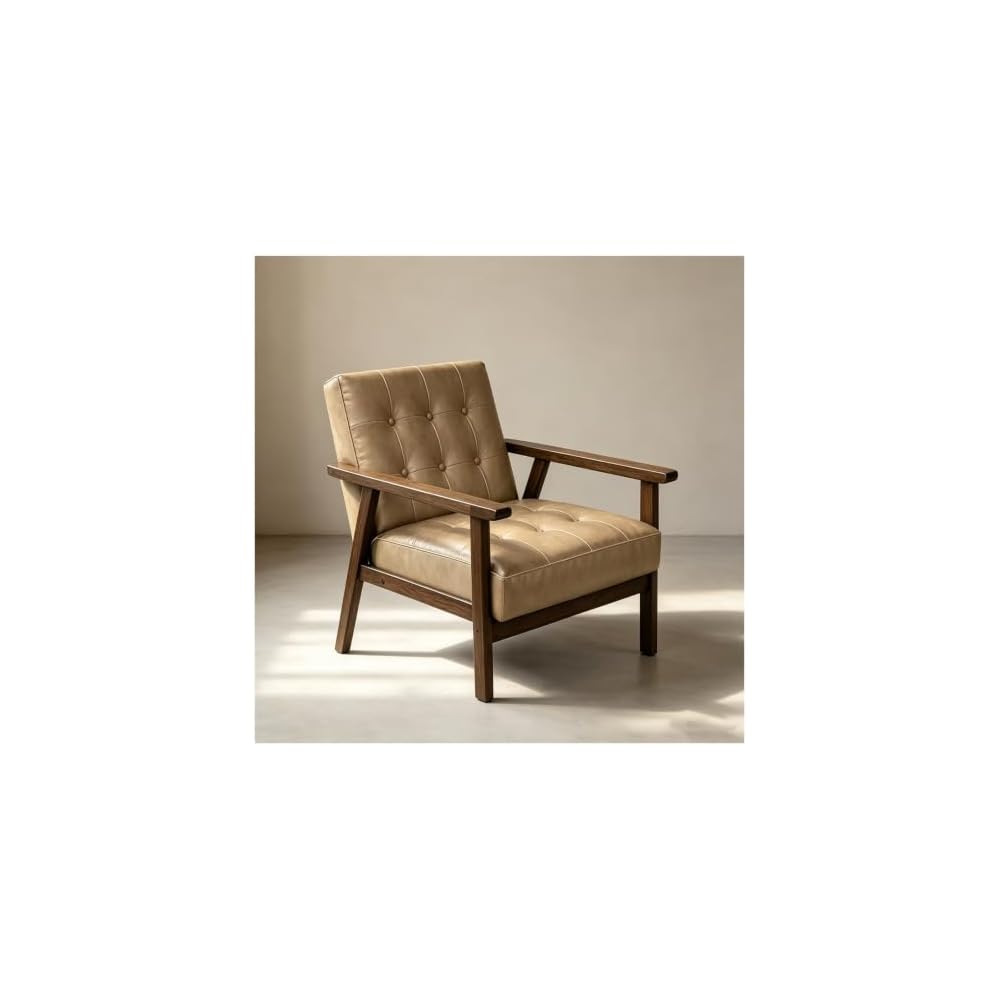 Mid Century Modern Accent Chair PU Accent Lounge Chairs Single Leather Sofa