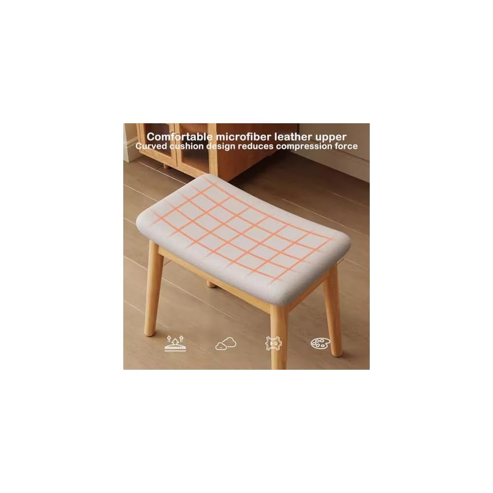 Solid Wood Makeup Chair for Girls Bedroom Square Dressing Table Stool Entryway Kitchen Chair Household Desk Chair for Living Room Study Office Light Brown Wood