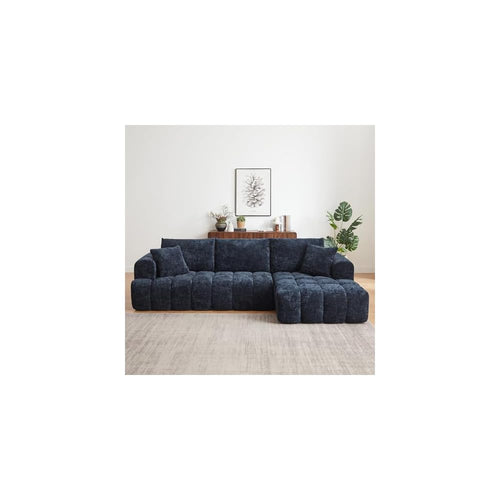 108" Boneless Cloud Modular Sectional Couch for Living Room, L Shaped Sofa with Chaise | Chenille Fabric | Compressed Foam Sofa for Living Room | No Assembly (Dark Blue, Right Hand Facing)