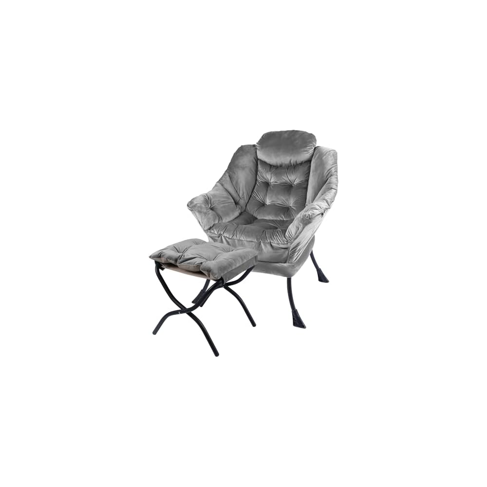 Kokel Lazy Chair with Folding Ottoman,Living Room Chairs, Accent Contemporary Lounge Chair, Single Steel Frame Leisure Sofa Chair with Armrests and A Side Pocket (TM31RED)