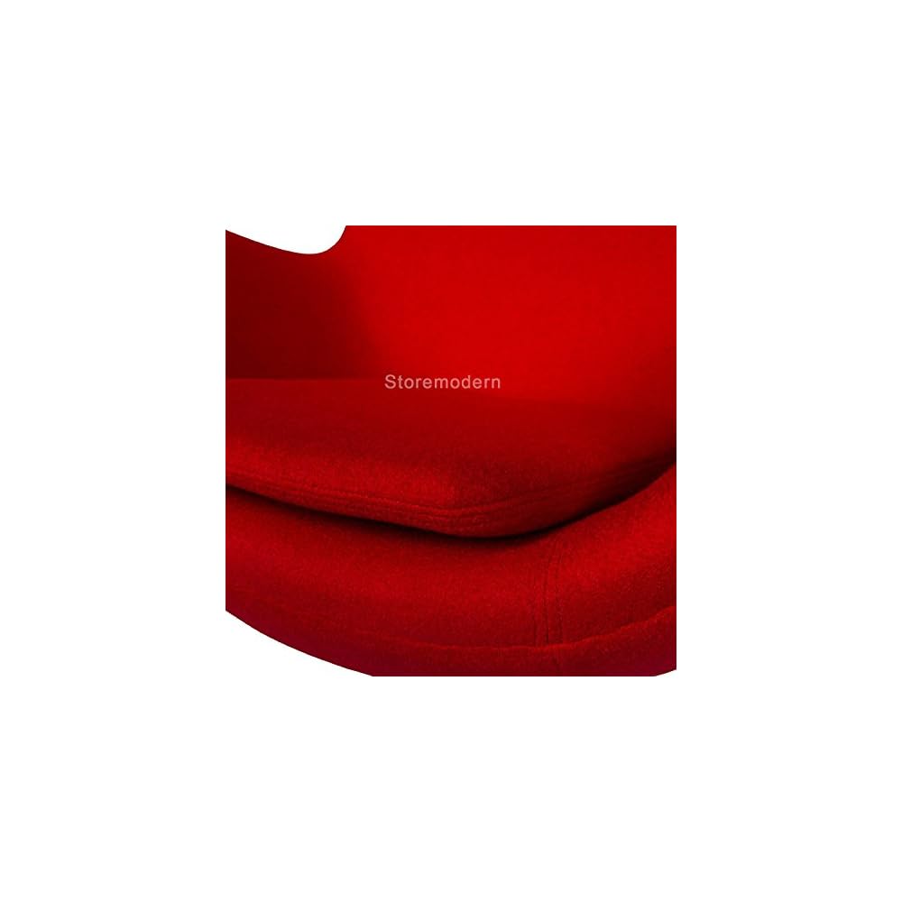 Arne Jacobsen Egg Chair, Available in Leatherette or Cashmere, Heavy Duty Steel Base (4-Spoke), 5 Color Options: White, Black, Red, Green, Orange and Rose Pink (Red (Cashmere))
