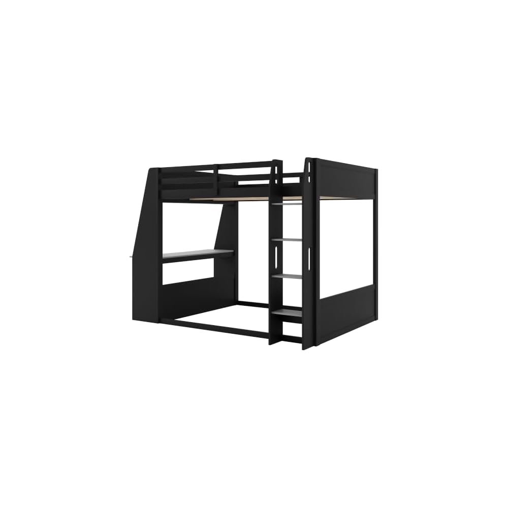 Merax Twin Over Twin Wooden Gaming Bunk Bed with Built-in Desk, LED Lights, USB Port, and 2 Storage Shelves, Solid Wood Gaming Loft Bed for Bedroom, Black+Red