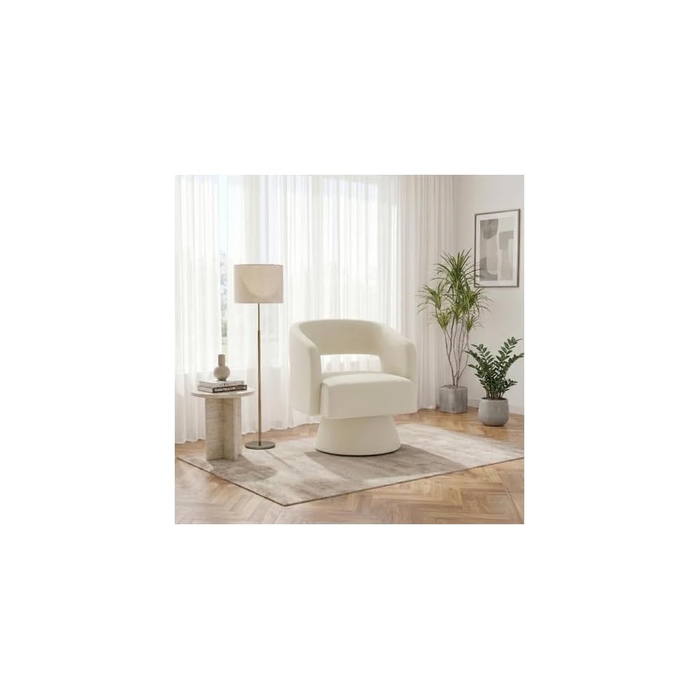 Chenille Barrel Accent Chair – Heavy Duty 360° Swivel, Oversized, Upholstered Round Design, Modern Stylish Furniture for Bedroom Living Room Lounge & Office (Brown, Set of 1)