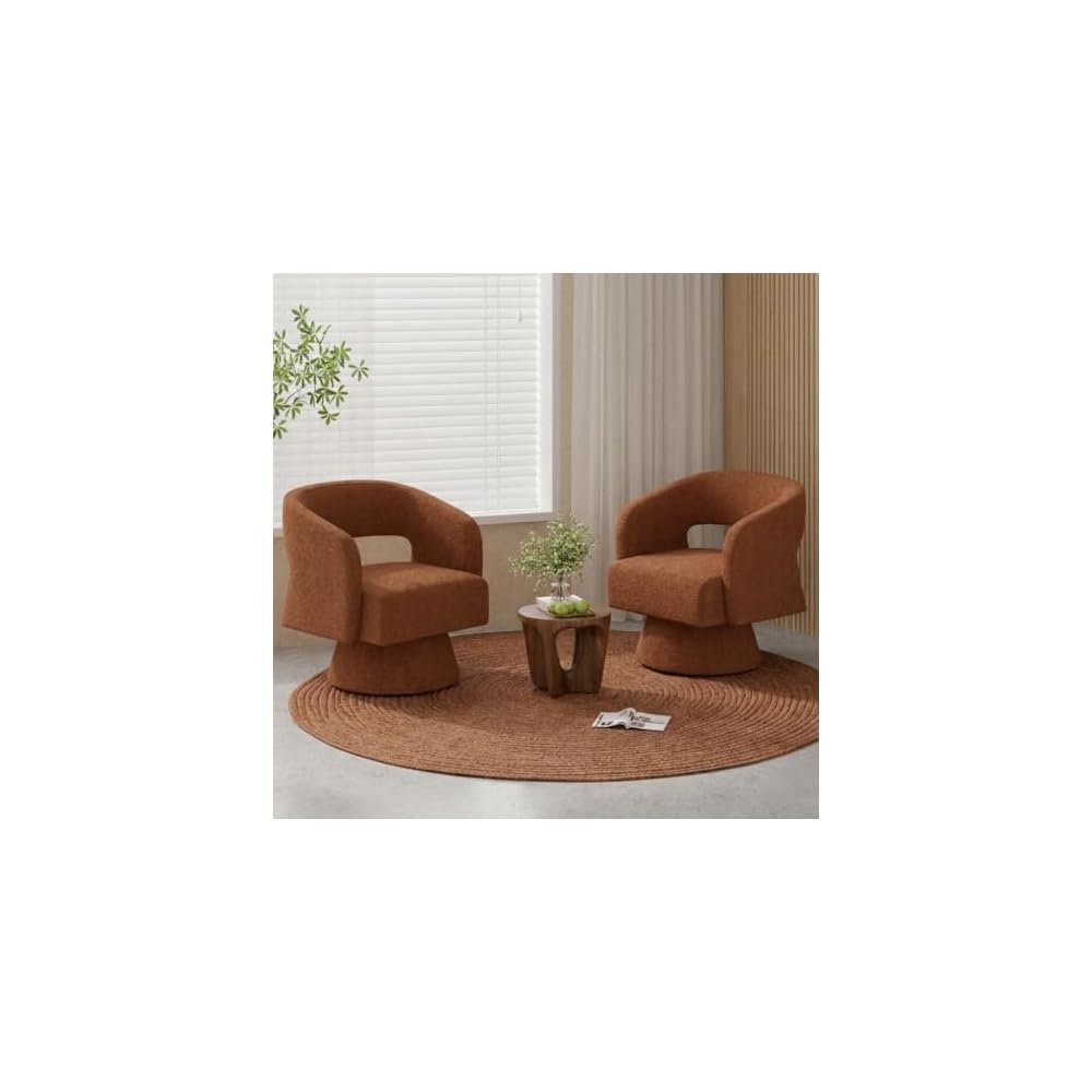 Chenille Barrel Accent Chair – Heavy Duty 360° Swivel, Oversized, Upholstered Round Design, Modern Stylish Furniture for Bedroom Living Room Lounge & Office (Brown, Set of 1)