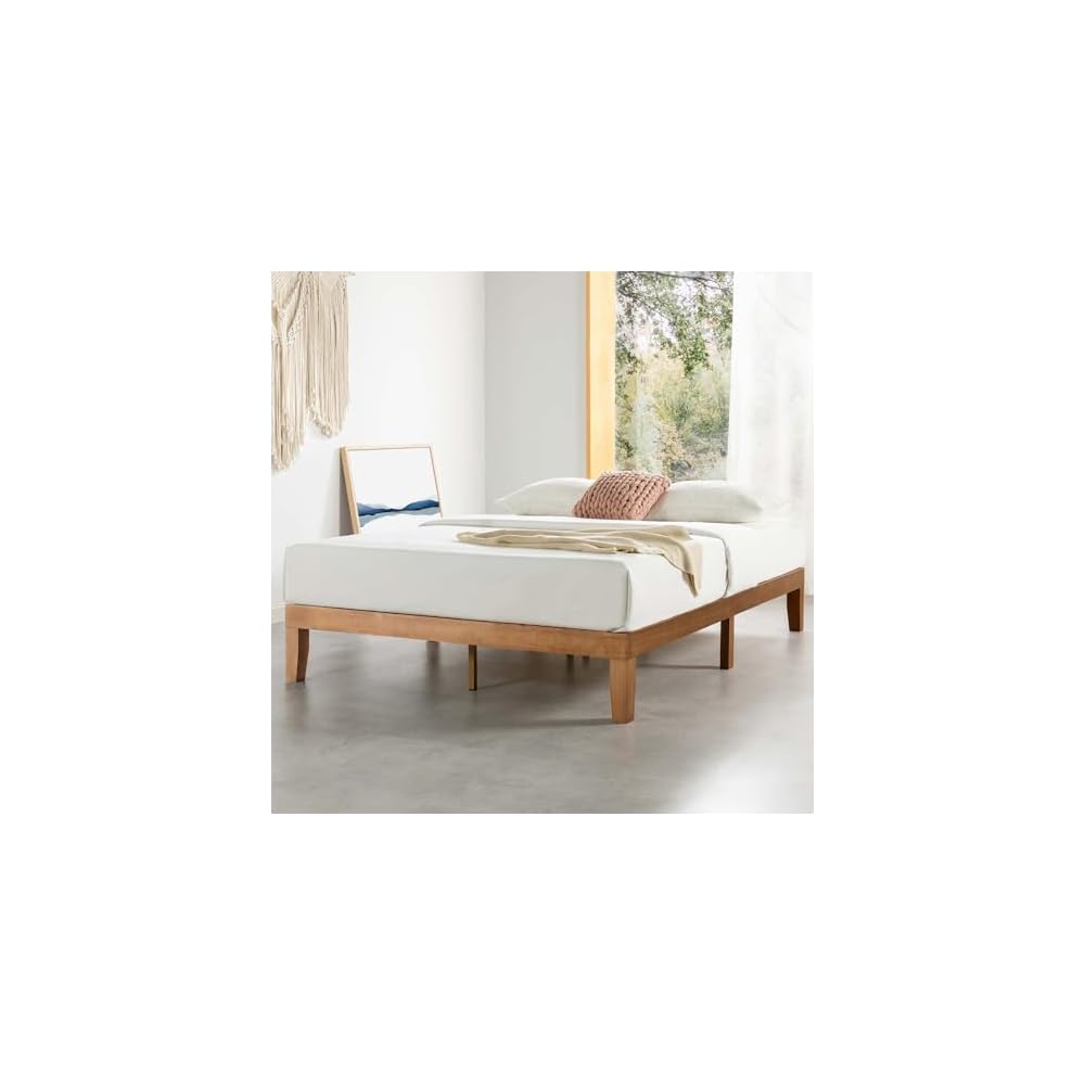 Mellow Naturalista Classic - 12 Inch Solid Wood Platform Bed with Wooden Slats, No Box Spring Needed, Easy Assembly, Queen, Pine