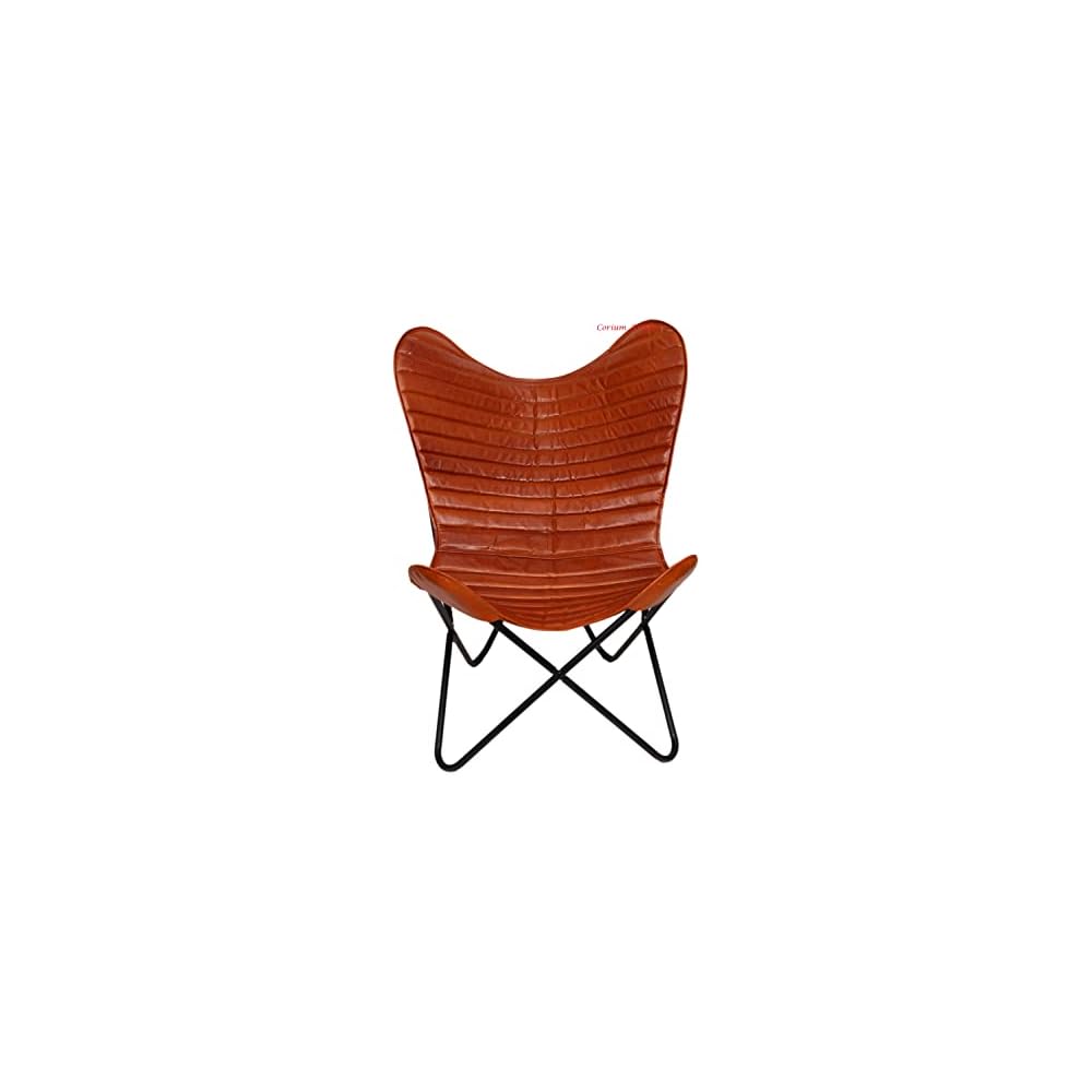 Padded Chair, Living Room Leather Chair, Brown Leather Butterfly Chair, Vintage Padded Chair