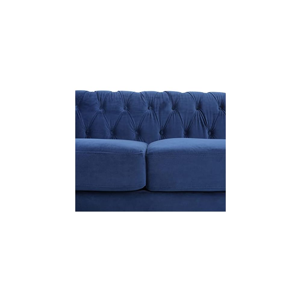 ONCIN Velvet Chesterfield Sofa, 84'' Modern Tufted 3 Seater Couch with Scroll Arms and Wood Legs for Living Room Bedroom (Blue), Blue Velvet, 84 In Chesterfield Sofa