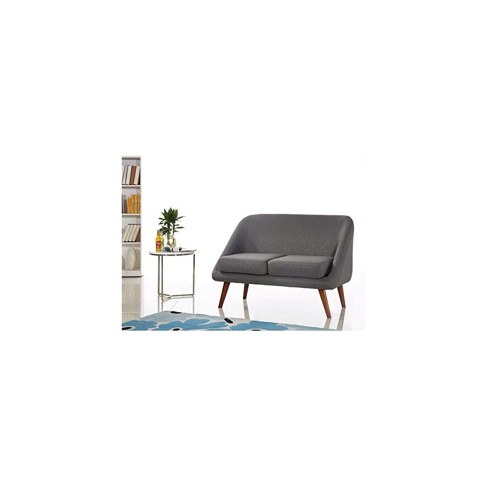 Container Furniture Direct Bentley Collection Modern Fabric Upholstered Living Room Loveseat, Dark Gray