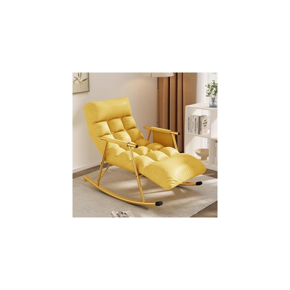 Indoor Rocking Chair Adult Recliner Modern Accent Chair Living Room Chairs Armchair Back Adjustable,Metal Frame Leisure Sofa Rocking Chair(Yellow)
