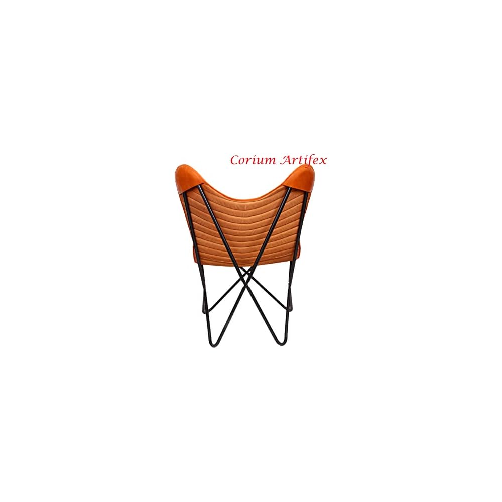 Padded Chair, Living Room Leather Chair, Brown Leather Butterfly Chair, Vintage Padded Chair
