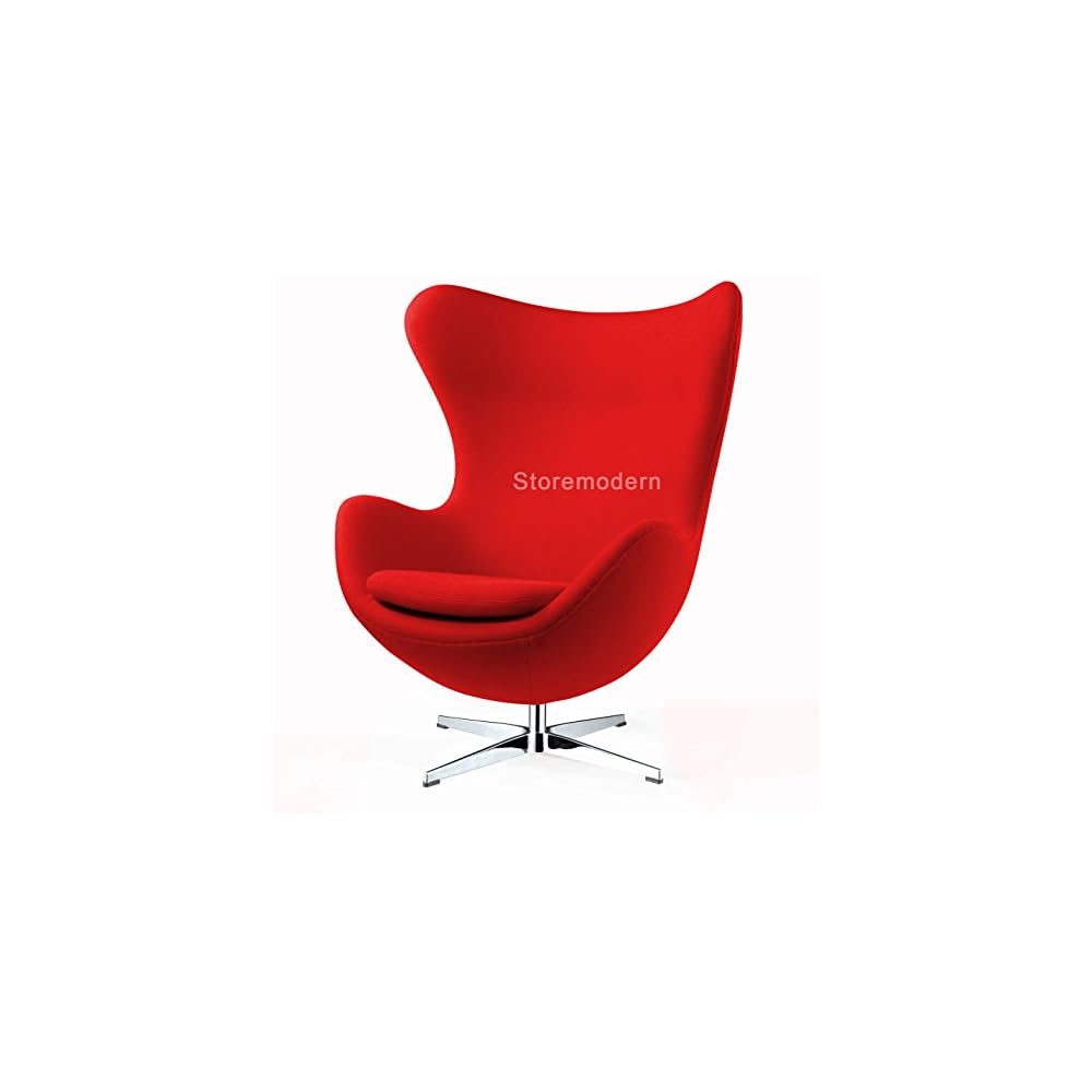 Arne Jacobsen Egg Chair, Available in Leatherette or Cashmere, Heavy Duty Steel Base (4-Spoke), 5 Color Options: White, Black, Red, Green, Orange and Rose Pink (Red (Cashmere))