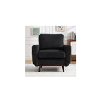 Accent Chair for Bedroom,Reading Chair with Deep Seat,Corduroy Armchair with Wood Legs, Comfy Living Room Chairs Single Sofa for Indoor Bedroom Apartment(Black)