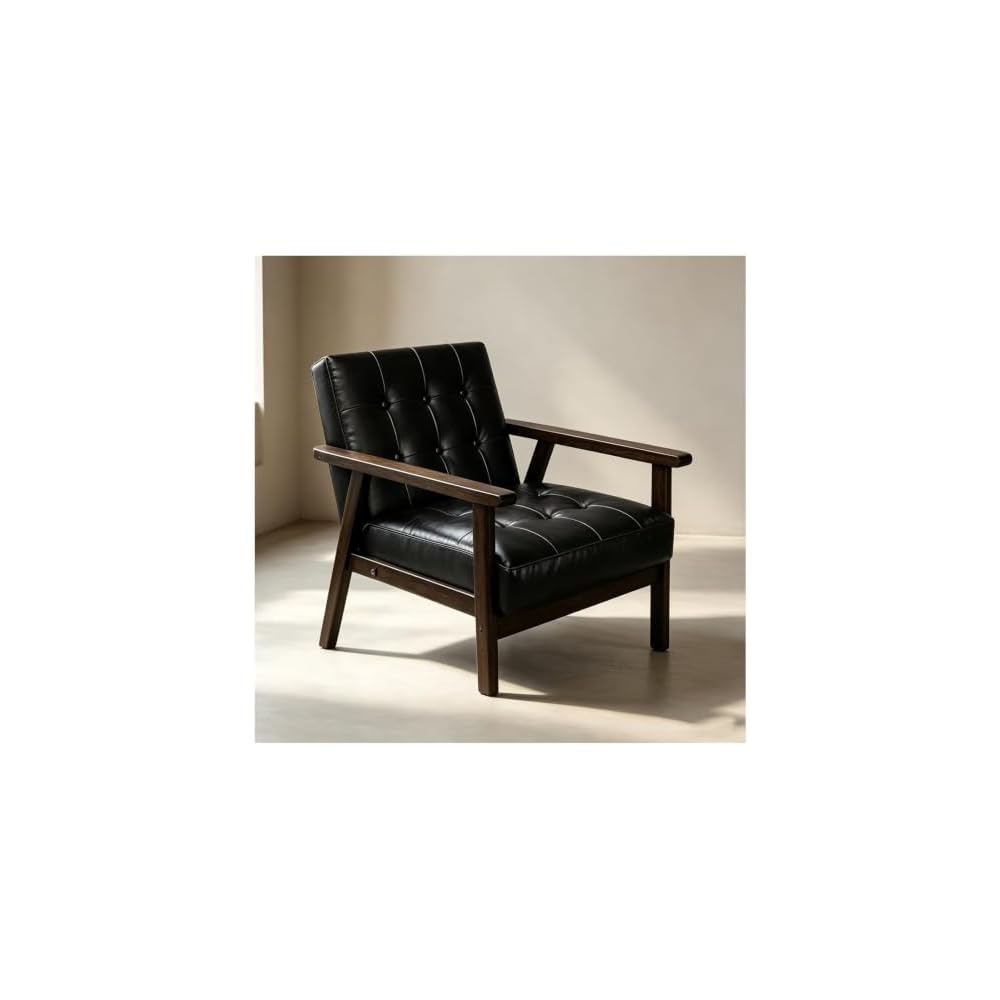 Mid Century Modern Accent Chair PU Accent Lounge Chairs Single Leather Sofa