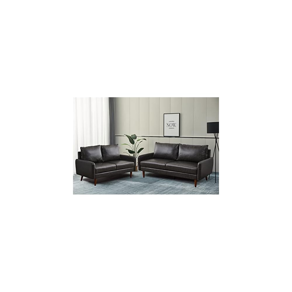 INSTORY Leather Loveseat Modern Sofa Comfy Couch with Wooden Legs for Living Room,Office - Dark Grey