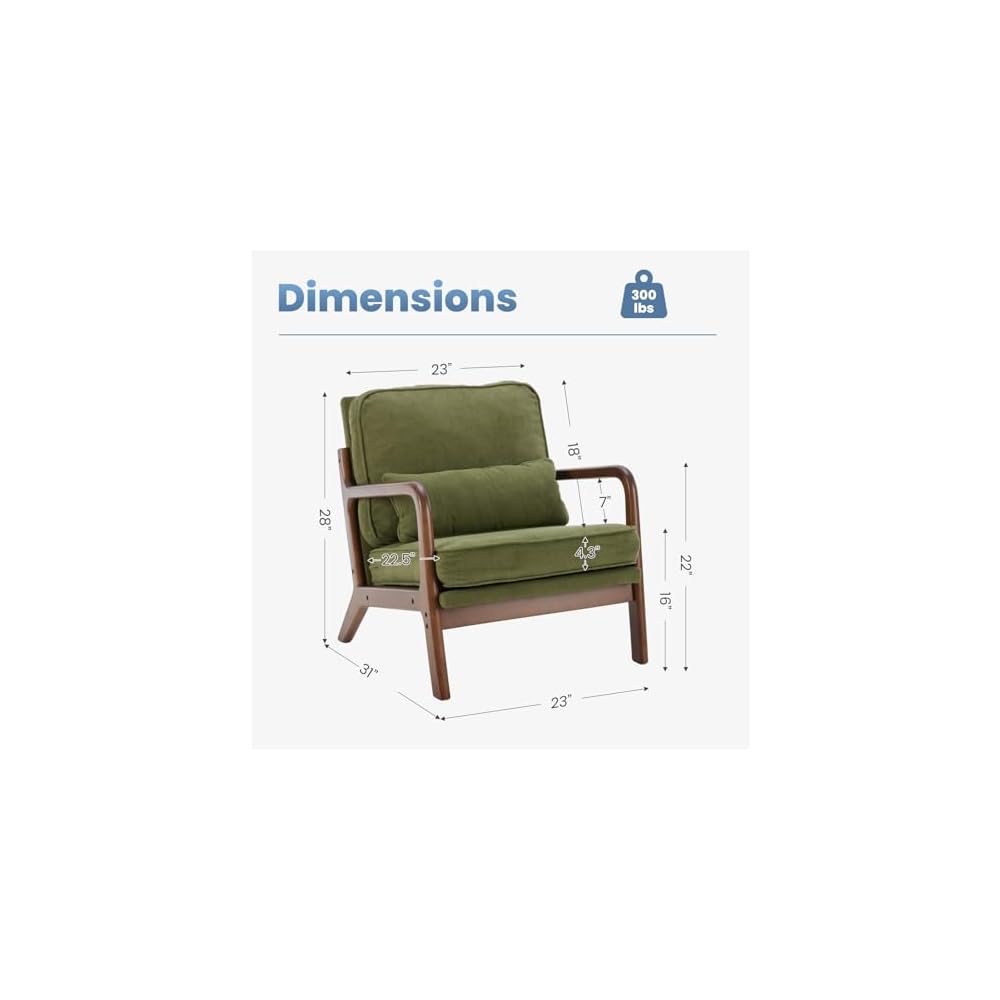 DUMOS Mid Century Accent Chairs Set of 2, 16'' Seat Height Lounge Chair